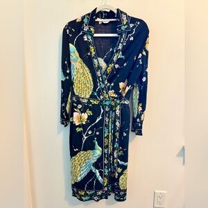 Stunning Maurice Black Floral Peacock Long Sleeve Wrap Dress Medium 6-8